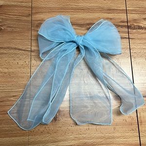 Oversized Blue Tule Bow French Barrette Hair Clip
